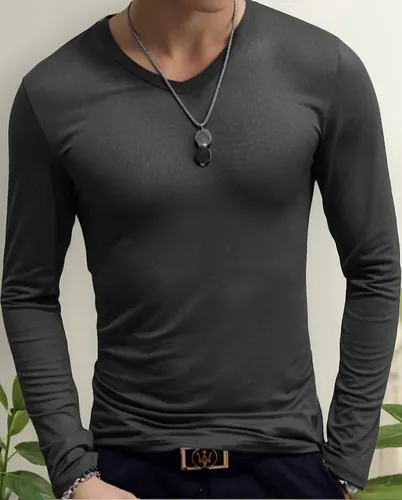 Playera Slim Fit Hombre Manga Larga Cuello V Japonesa