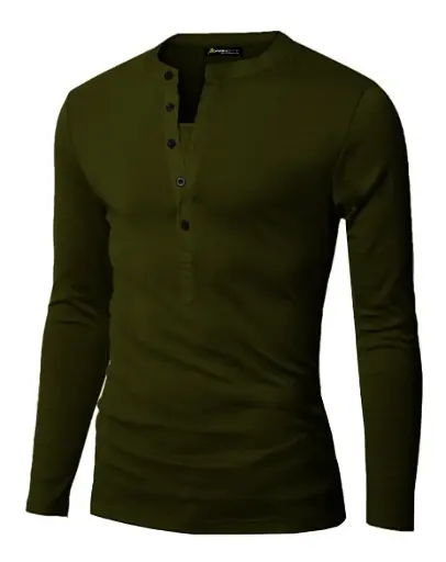 Playera Slim Fit Garnett Hombre Caballero Mao Botón Manga Larga